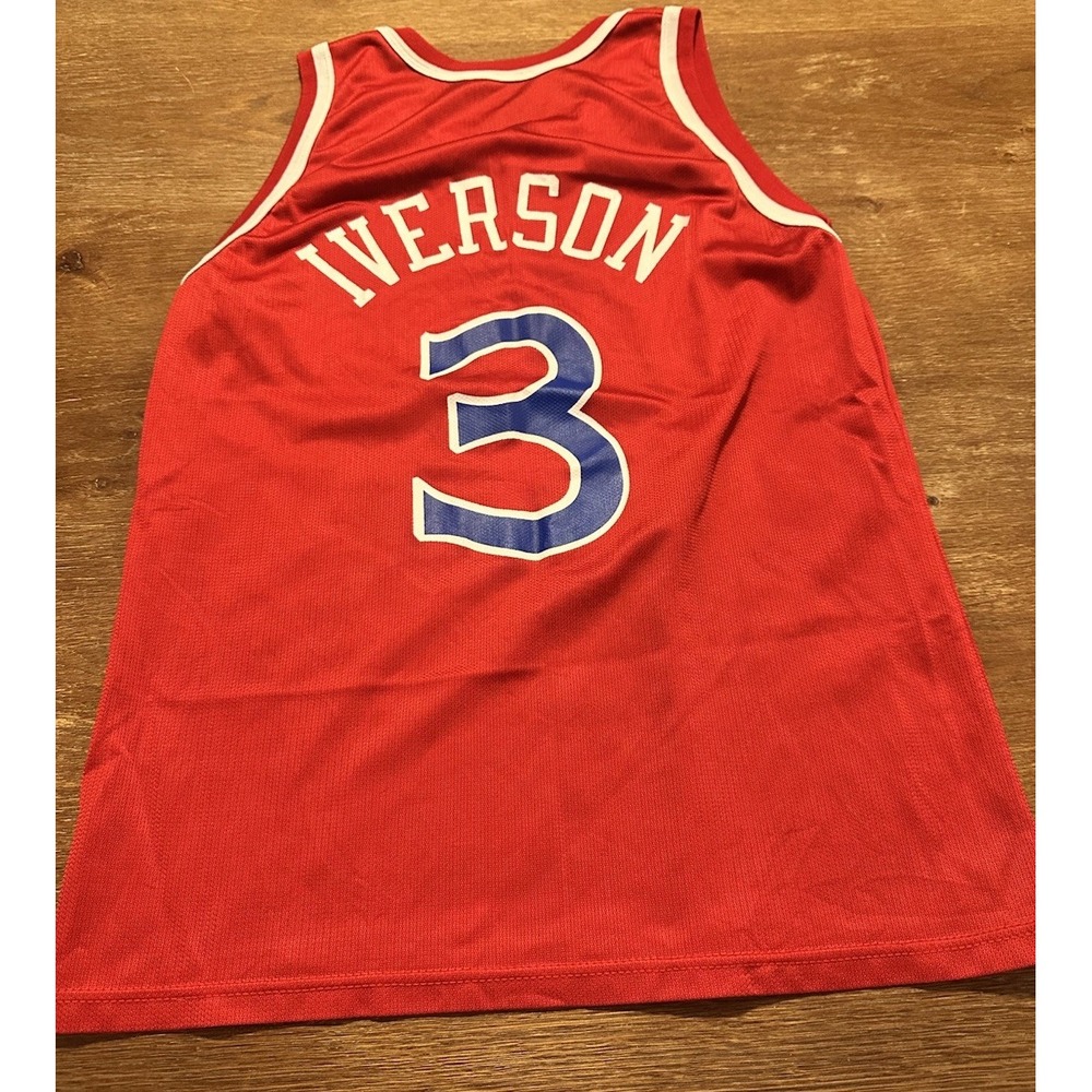 Allen Iverson 76ers #3 Red Champion Jersey Size L NBA Vintage 1990s Y2K Sixers